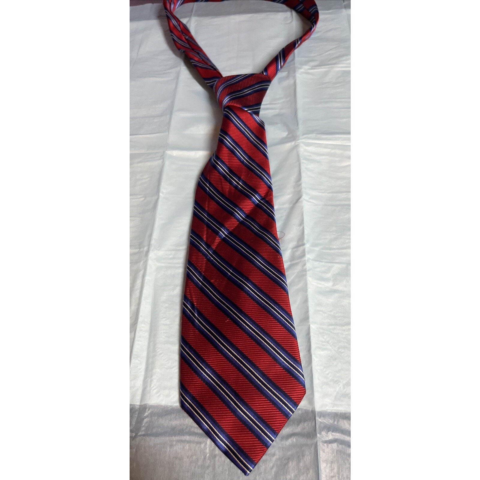 Chaps Neck Tie- Red / Blue Striped Silk Necktie - Men's Classic 60” Length